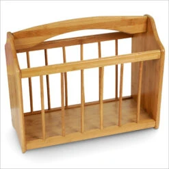 Relaxdays Portariviste In Bambù, Raccoglitore Portagiornali, Manico, Salvaspazio Autoportante, 33 X 42 X 21 Cm, Naturale