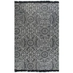 Tappeto Kilim In Cotone 120x180 Cm Grigio Con Motivi VidaXL