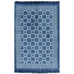Tappeto Kilim In Cotone 120x180 Cm Blu Con Motivi VidaXL