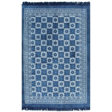 Tappeto Kilim In Cotone 120x180 Cm Blu Con Motivi VidaXL 3 Tappeto Kilim In Cotone 120x180 Cm Blu Con Motivi VidaXL