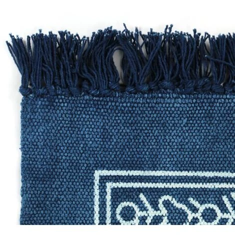 Tappeto Kilim In Cotone 120x180 Cm Blu Con Motivi VidaXL 5 Tappeto Kilim In Cotone 120x180 Cm Blu Con Motivi VidaXL - immagine 3