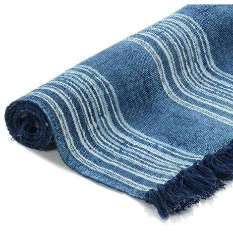 Tappeto Kilim In Cotone 120x180 Cm Con Motivi Blu VidaXL 4 Tappeto Kilim In Cotone 120x180 Cm Con Motivi Blu VidaXL - immagine 2