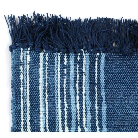 Tappeto Kilim In Cotone 120x180 Cm Con Motivi Blu VidaXL 5 Tappeto Kilim In Cotone 120x180 Cm Con Motivi Blu VidaXL - immagine 3