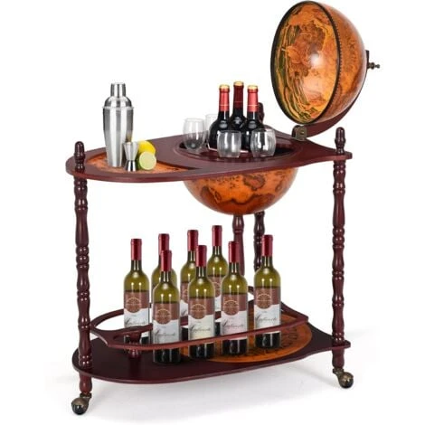 COSTWAY Mappamondo Bar Con Ruote Mobili Porta Liquori Minibar Portabottiglie, 88 X 70 X 45 Cm 3 COSTWAY Mappamondo Bar Con Ruote Mobili Porta Liquori Minibar Portabottiglie, 88 X 70 X 45 Cm