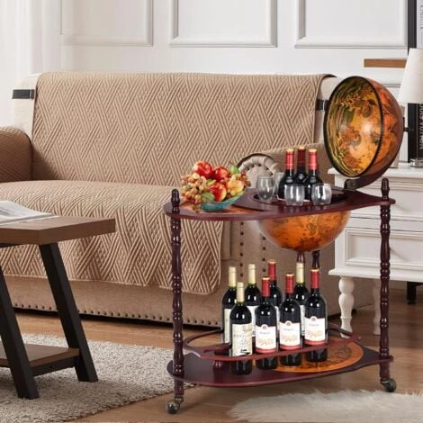 COSTWAY Mappamondo Bar Con Ruote Mobili Porta Liquori Minibar Portabottiglie, 88 X 70 X 45 Cm 4 COSTWAY Mappamondo Bar Con Ruote Mobili Porta Liquori Minibar Portabottiglie, 88 X 70 X 45 Cm - immagine 2