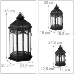 Relaxdays Set Di 3 Lanterne, Per Esterni Ed Interni, 3 Grandezze, Stile Vintage, Portacandele, Colore Nero -Armonia Decor 12487326 4