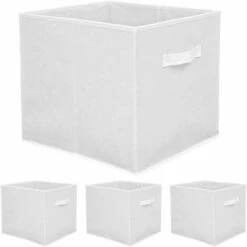 DuneDesign Set 4 Scatole Portaoggetti Box Pieghevole 33x38x33cm Cestino Contenitore Cesta Con Maniglie In Tessuto Bianco
