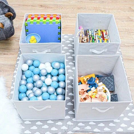 DuneDesign Set 4 Scatole Portaoggetti Box Pieghevole 33x38x33cm Cestino Contenitore Cesta Con Maniglie In Tessuto Bianco 6 DuneDesign Set 4 Scatole Portaoggetti Box Pieghevole 33x38x33cm Cestino Contenitore Cesta Con Maniglie In Tessuto Bianco - immagine 4