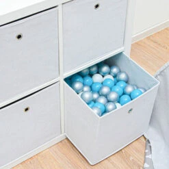 DuneDesign Set 4 Scatole Portaoggetti Box Pieghevoli 33x38x33cm Cestini Di Tessuto Con 2 Asole Di Metallo Ceste Bianco -Armonia Decor 12737440 3