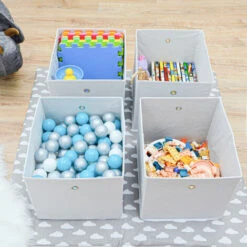 DuneDesign Set 4 Scatole Portaoggetti Box Pieghevoli 33x38x33cm Cestini Di Tessuto Con 2 Asole Di Metallo Ceste Bianco -Armonia Decor 12737440 4