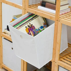 DuneDesign Set 4 Scatole Portaoggetti Box Pieghevoli 33x38x33cm Cestini Di Tessuto Con 2 Asole Di Metallo Ceste Bianco -Armonia Decor 12737440 5