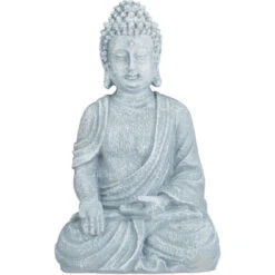 Relaxdays Statua Zen Del Buddha Seduto XL, 40 Cm, Feng Shui, Per Esterni, Da Giardino, Decorativa, Grigio Chiaro