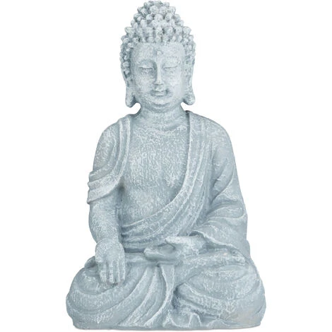 Relaxdays Statua Zen Del Buddha Seduto XL, 40 Cm, Feng Shui, Per Esterni, Da Giardino, Decorativa, Grigio Chiaro 3 Relaxdays Statua Zen Del Buddha Seduto XL, 40 Cm, Feng Shui, Per Esterni, Da Giardino, Decorativa, Grigio Chiaro