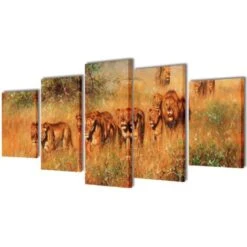 5 Pz Set Stampa Su Tela Da Muro Leoni 100 X 50 Cm VidaXL