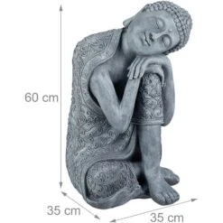 Relaxdays Statua Del Buddha Con Testa Piegata, XL 60cm, Da Giardino, Decorativa, In Resina, Impermeabile, Grigio -Armonia Decor 13667381 4