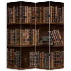 Paravento Separe 4 Pannelli Stampa Fronte Retro Libreria Antic Divisorio 180x160 -Armonia Decor 14453485 4