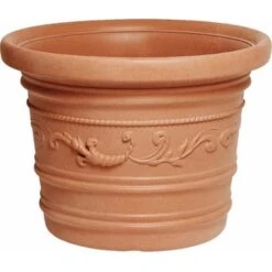 Vaso Tondo Festonato 80Cm In Resina Colore Terracotta Doppio Bordo