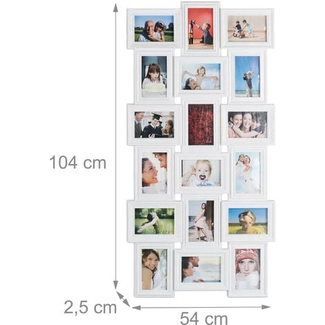 Relaxdays Cornice Portafoto, 18 Foto, 10x15 Formato Verticale & Orizzontale Da Parete Stile Antico HxL 104x54 Cm, Bianco 6 Relaxdays Cornice Portafoto, 18 Foto, 10x15 Formato Verticale & Orizzontale Da Parete Stile Antico HxL 104x54 Cm, Bianco - immagine 4