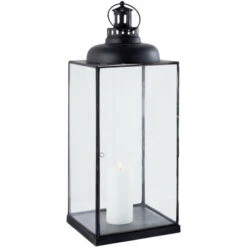 Lanterna In Vetro E Metallo Di Design Moderno Stile Minimalista Portacandela, Cm 25x25x66 H -Armonia Decor 15582375 2