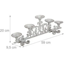 Relaxdays Portacandele Antico, A 5 Bracci Candelabro, Shabby Chic, In Ghisa, Vintage, HxLxP: 20 X 59 X 9,5 Cm, Bianco -Armonia Decor 17025730 4