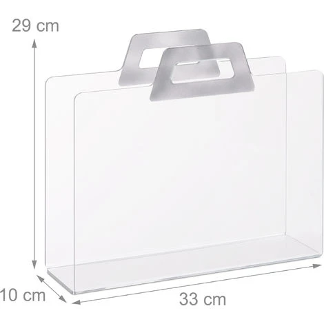 Relaxdays Portariviste, 2 Impugnature, Aspetto Trasparente, Per Giornali & Riviste, Acrilico, HLP: 29x33x10 Cm, Argento 6 Relaxdays Portariviste, 2 Impugnature, Aspetto Trasparente, Per Giornali & Riviste, Acrilico, HLP: 29x33x10 Cm, Argento - immagine 4