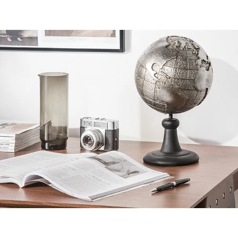 Figura Decorativa Globo Terrestre Argento Piedistallo Nero 18 X 33 Cm Earth 4 Figura Decorativa Globo Terrestre Argento Piedistallo Nero 18 X 33 Cm Earth - immagine 2