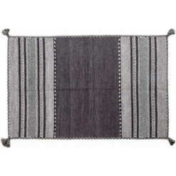 Doge Milano Tappeto Moderno Kansas, Stile Kilim, 100% Cotone, Nero, 90x60cm