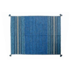 Doge Milano Tappeto Moderno Kansas, Stile Kilim, 100% Cotone, Blu, 90x60cm