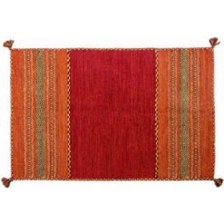 Doge Milano Tappeto Moderno Kansas, Stile Kilim, 100% Cotone, Rosso, 90x60cm