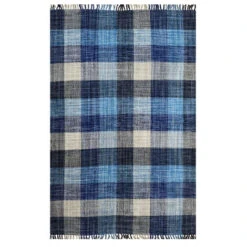Doge Milano Tappeto Moderno Sacramento, Stile Kilim, 100% Cotone, Blu, 110x60cm
