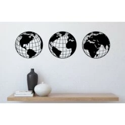 Decorazione In Metallo World - Wall Art Muro - Mondo - Per Soggiorno, Camera, Ufficio - Nero In Acciaio, 140 X 0,15 X 41 Cm -Armonia Decor 18217801 4