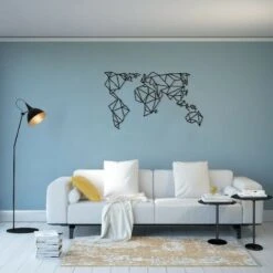 Decorazione In Metallo World Map Large - Wall Art Muro - Mappa Del Mondo - Per Soggiorno, Camera, Ufficio - Nero In Metallo, 140 X 0,15 X 80 Cm -Armonia Decor 18217802 3