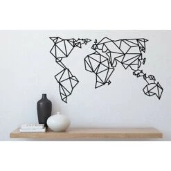 Decorazione In Metallo World Map Large - Wall Art Muro - Mappa Del Mondo - Per Soggiorno, Camera, Ufficio - Nero In Metallo, 140 X 0,15 X 80 Cm -Armonia Decor 18217802 5