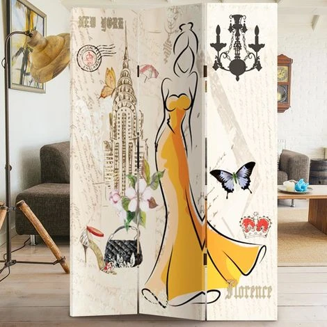 Paravento Separe 3 Pannelli Con Stampa Fronte Retro Fashion NY Paris Divisorio 3 Paravento Separe 3 Pannelli Con Stampa Fronte Retro Fashion NY Paris Divisorio