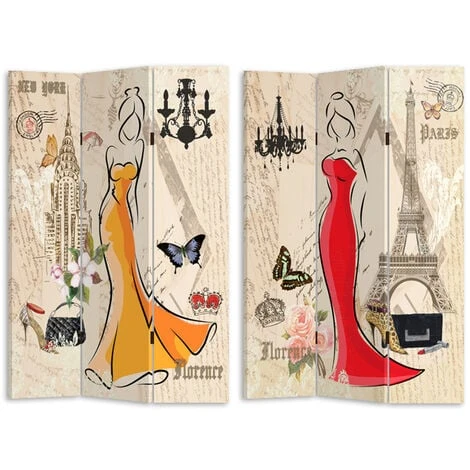 Paravento Separe 3 Pannelli Con Stampa Fronte Retro Fashion NY Paris Divisorio 6 Paravento Separe 3 Pannelli Con Stampa Fronte Retro Fashion NY Paris Divisorio - immagine 4