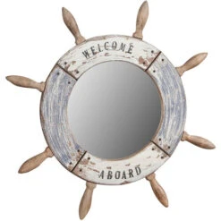 Specchio Specchiera Da Parete E Appendere A Forma Di Timone In Legno Massello Diam.L47xPR2 Cm.