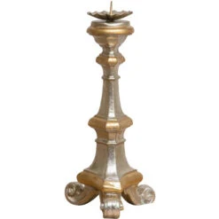 Candeliere Legno 40x19x19 Cm Portacandele Legno Candelabro Argento Made In Italy Candelabri Shabby Portacandele Da Tavolo