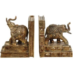 Fermalibri Per Mensole 16x14x10 Cm Feggi Libri Per Mensole In Resina Con Elefanti Ferma Libri Per Libreria Con Finitura Oro -Armonia Decor 19007585 2