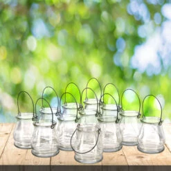 Relaxdays Vasetti Portacandele In Vetro, Set Da 12, Vasi Rotondi Con Manici, Interni Ed Esterni, H: 10 Cm, Trasparente -Armonia Decor 21611576 3