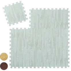 Relaxdays Tappeto Da Fitness A Puzzle, 9 Tasselli, Per Sport, In Gommapiuma EVA, BPA-Free, In Effetto Legno, Bianco