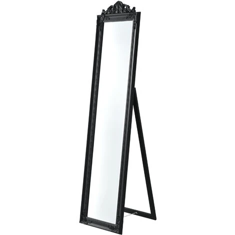 Specchio Da Appoggio / Terra / Pavimento A Figura Intera Forma Rettangolare Con Inclinazione Regolabile 160 X 40 Cm Cornice In Eucalipto Stile Barocco - Nero 4 Specchio Da Appoggio / Terra / Pavimento A Figura Intera Forma Rettangolare Con Inclinazione Regolabile 160 X 40 Cm Cornice In Eucalipto Stile Barocco - Nero - immagine 2