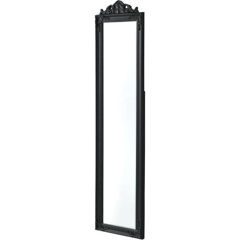 Specchio Da Appoggio / Terra / Pavimento A Figura Intera Forma Rettangolare Con Inclinazione Regolabile 160 X 40 Cm Cornice In Eucalipto Stile Barocco - Nero 5 Specchio Da Appoggio / Terra / Pavimento A Figura Intera Forma Rettangolare Con Inclinazione Regolabile 160 X 40 Cm Cornice In Eucalipto Stile Barocco - Nero - immagine 3