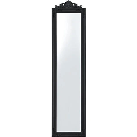 Specchio Da Appoggio / Terra / Pavimento A Figura Intera Forma Rettangolare Con Inclinazione Regolabile 160 X 40 Cm Cornice In Eucalipto Stile Barocco - Nero 6 Specchio Da Appoggio / Terra / Pavimento A Figura Intera Forma Rettangolare Con Inclinazione Regolabile 160 X 40 Cm Cornice In Eucalipto Stile Barocco - Nero - immagine 4