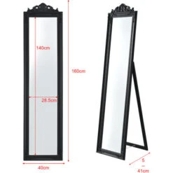 Specchio Da Appoggio / Terra / Pavimento A Figura Intera Forma Rettangolare Con Inclinazione Regolabile 160 X 40 Cm Cornice In Eucalipto Stile Barocco - Nero 11 Specchio Da Appoggio / Terra / Pavimento A Figura Intera Forma Rettangolare Con Inclinazione Regolabile 160 X 40 Cm Cornice In Eucalipto Stile Barocco - Nero -Armonia Decor 23429332 5