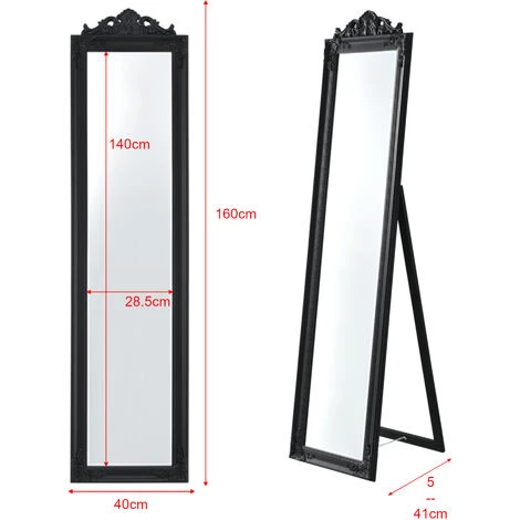 Specchio Da Appoggio / Terra / Pavimento A Figura Intera Forma Rettangolare Con Inclinazione Regolabile 160 X 40 Cm Cornice In Eucalipto Stile Barocco - Nero 7 Specchio Da Appoggio / Terra / Pavimento A Figura Intera Forma Rettangolare Con Inclinazione Regolabile 160 X 40 Cm Cornice In Eucalipto Stile Barocco - Nero - immagine 5