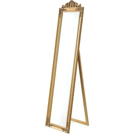 Specchio Da Appoggio / Terra / Pavimento A Figura Intera Forma Rettangolare Con Inclinazione Regolabile 160 X 40 Cm Cornice In Eucalipto Stile Barocco - Color Oro 4 Specchio Da Appoggio / Terra / Pavimento A Figura Intera Forma Rettangolare Con Inclinazione Regolabile 160 X 40 Cm Cornice In Eucalipto Stile Barocco - Color Oro - immagine 2