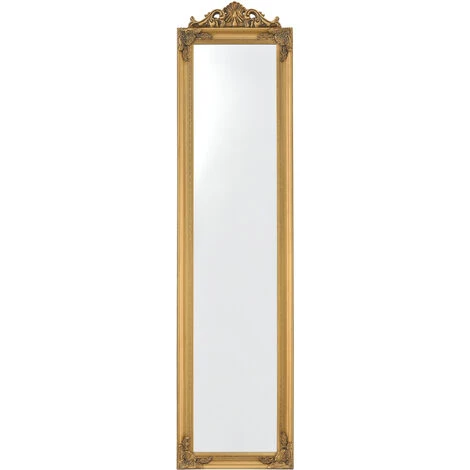 Specchio Da Appoggio / Terra / Pavimento A Figura Intera Forma Rettangolare Con Inclinazione Regolabile 160 X 40 Cm Cornice In Eucalipto Stile Barocco - Color Oro 6 Specchio Da Appoggio / Terra / Pavimento A Figura Intera Forma Rettangolare Con Inclinazione Regolabile 160 X 40 Cm Cornice In Eucalipto Stile Barocco - Color Oro - immagine 4
