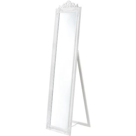 Specchio Da Appoggio / Terra / Pavimento A Figura Intera Forma Rettangolare Con Inclinazione Regolabile 160 X 40 Cm Cornice In Eucalipto Stile Barocco - Bianco 4 Specchio Da Appoggio / Terra / Pavimento A Figura Intera Forma Rettangolare Con Inclinazione Regolabile 160 X 40 Cm Cornice In Eucalipto Stile Barocco - Bianco - immagine 2