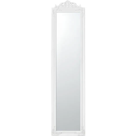 Specchio Da Appoggio / Terra / Pavimento A Figura Intera Forma Rettangolare Con Inclinazione Regolabile 160 X 40 Cm Cornice In Eucalipto Stile Barocco - Bianco 6 Specchio Da Appoggio / Terra / Pavimento A Figura Intera Forma Rettangolare Con Inclinazione Regolabile 160 X 40 Cm Cornice In Eucalipto Stile Barocco - Bianco - immagine 4