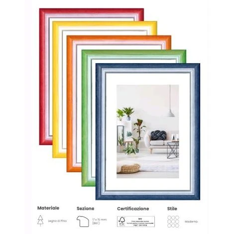Cornice Foto Stampe RAINBOW Legno Di Pino Doppio Colore GIALLO/BIANCO 18x24 Cm 5 Cornice Foto Stampe RAINBOW Legno Di Pino Doppio Colore GIALLO/BIANCO 18x24 Cm - immagine 3